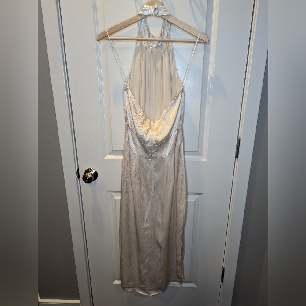 Nwt Greylin Anthro Champagne Maxi Gown Halter Neck Column Style Size small - Picture 2 of 4